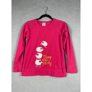 Lands End Kids Sheep Over Party Pull Over Fleece Sweatshirt Size L